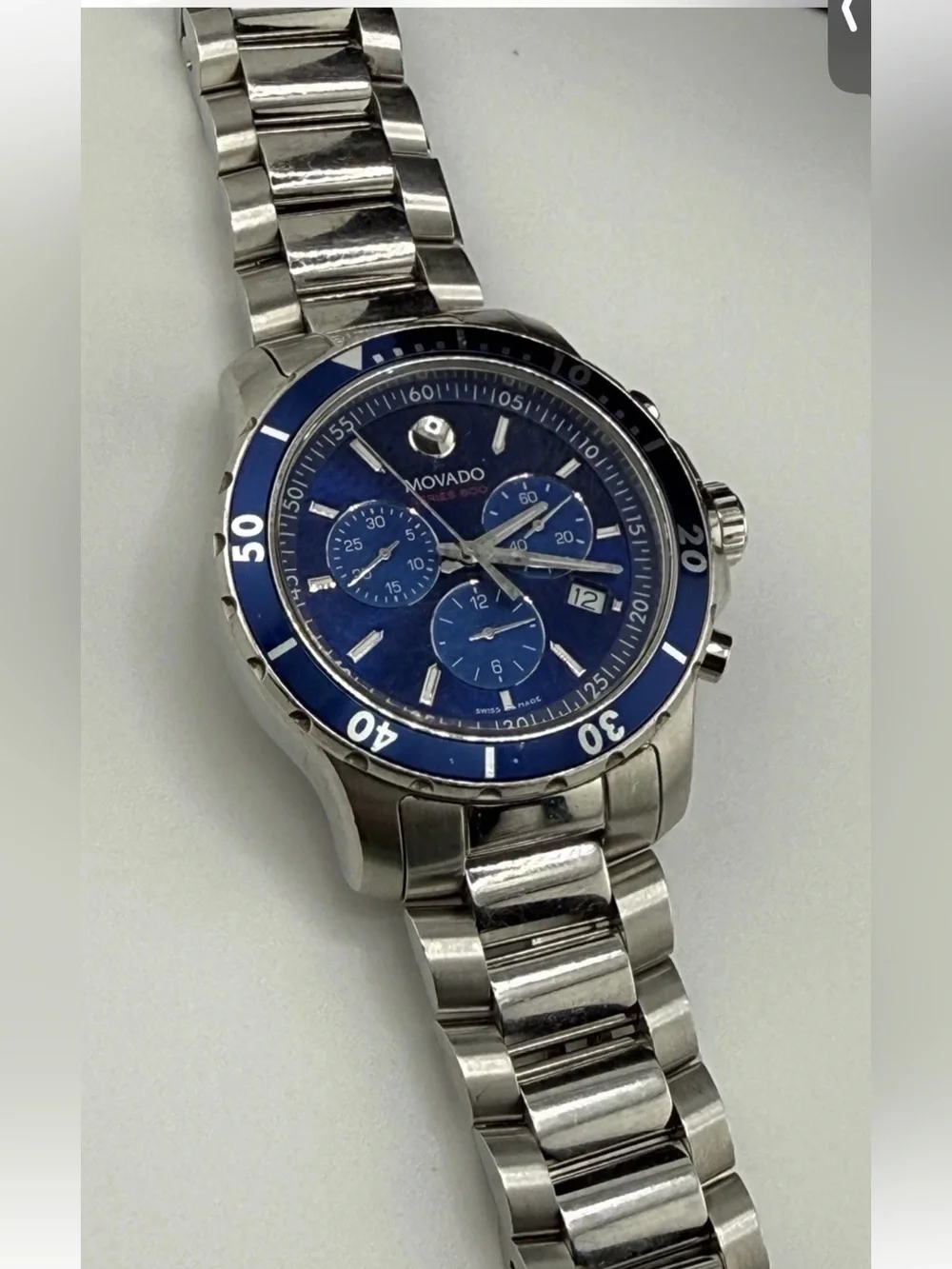 Movado Series 800 Men's Quartz Chronograph Date 42mm Blue Dial 200m Watch